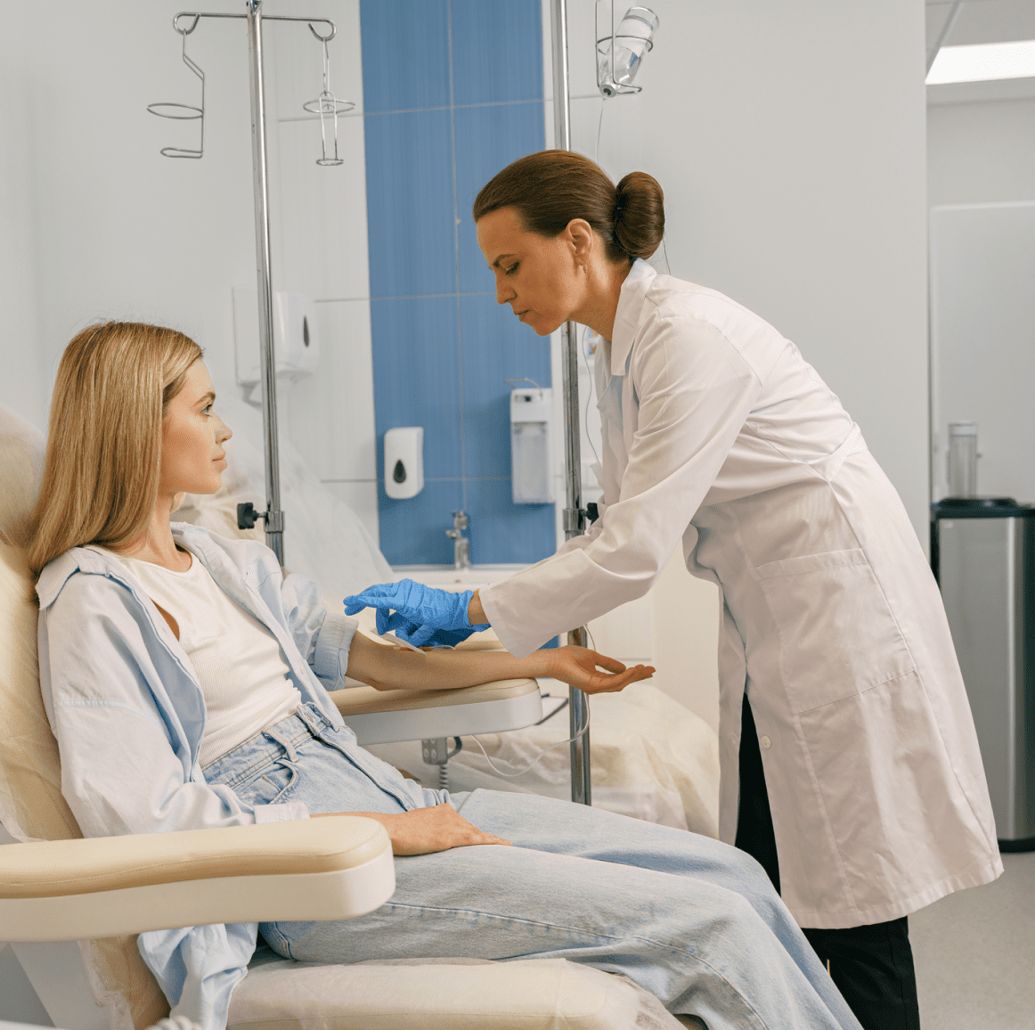 Doctor preparing patient for medical procedure.